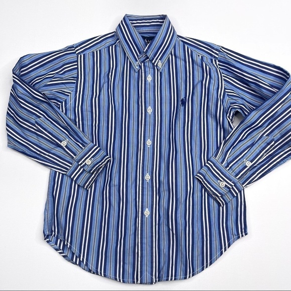 Ralph Lauren Shirt Button Front Blue White Striped Wedding Suit Cotton Dressy - Picture 1 of 10